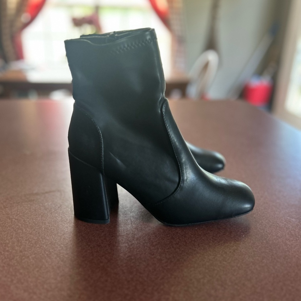 Madden Girl Black Heeled Boots with Chunky Block Heel